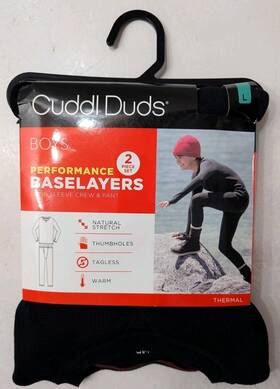 Cuddl Duds 769137654813 Boys Size L 12/14 Performance Baselayers Thermal Underwear Set Black