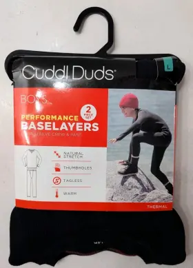 Cuddl Duds 769137654813 Boys Size L 12/14 Performance Baselayers Thermal Underwear Set Black