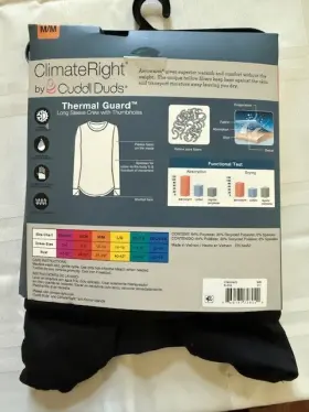 Cuddl Duds 769137728040 Climate Right Base Layer Crew Neck Top Frigid Thermal Guard Blk Med