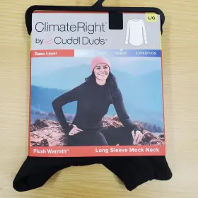 Cuddl Duds 769137732528 Climate Right Womens Base Layer Large Black Frigid Long Sleeve Mock
