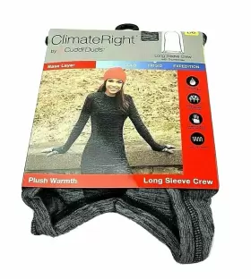 Cuddl Duds 769137733945 Climate Right Women S Plush Warmth Long Sleeve Crew Black/grey Large