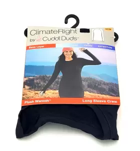 Cuddl Duds 769137734027 Climate Right Plush Warmth Womens Medium Black Long Sleeve Crew Shirt
