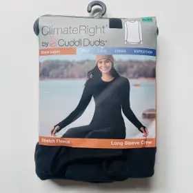 Cuddl Duds 769137735819 Climate Right Black Size Xl Stretch Fleece Long Sleeve Crew