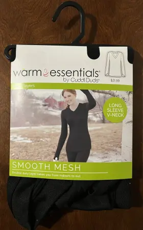Cuddl Duds 769137770032 Warm Essintails By Womens Smooth Mesh Thermal V-neck Top - Black -xxl