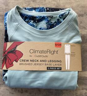 Cuddl Duds 769137955132 Climateright By Womens Small 2 Piece Base Layer Set-sea Foam Sky
