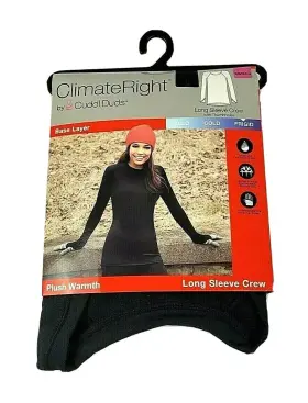 Cuddl Duds 769373376784 Climate Right Women S Plush Warmth Long Sleeve Crew Black Size Xs