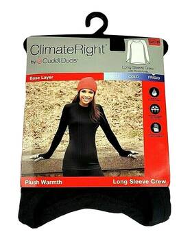 Cuddl Duds 769373376791 Climate Right Women S Plush Warmth Long Sleeve Crew Black Size Small