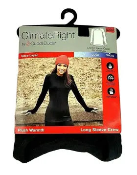 Cuddl Duds 769373376791 Climate Right Women S Plush Warmth Long Sleeve Crew Black Size Small