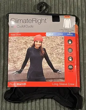 Cuddl Duds 769373376814 Climate Right Women S Plush Warmth Long Sleeve Crew Black Medium Size