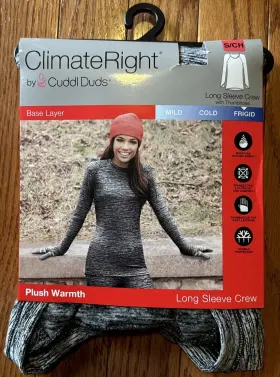 Cuddl Duds 769373376852 Climate Right Women Plush Warmth Base Layer Long Sleeve Crew Shirt Sm
