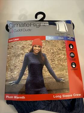 Cuddl Duds 769373376975 Climate Right By Base Layer Plush Warmth Frigid Top Xxl Blue New