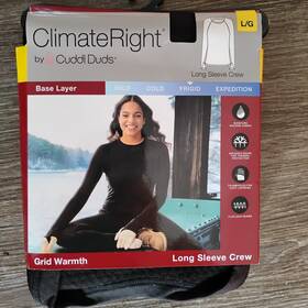 Cuddl Duds 769373384017 Climateright Base Layer Crew L/s With Thumbholes Shirt Top Womens Large