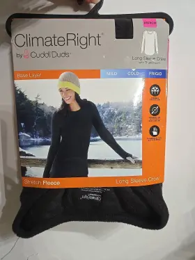Cuddl Duds 769373384079 Climate Right Ladies X-small Fleece Base Layer Shirt Black