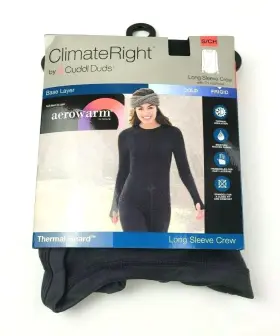 Cuddl Duds 769373385243 Climate Right Women S Thermal Guard Long Sleeve Crew Black Size Small