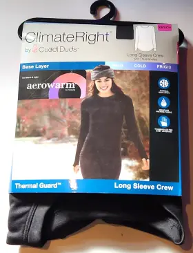Cuddl Duds 769373747430 Climate Right Womens Thermal Guard Long Sleeve Crew Sz Xs Black Base