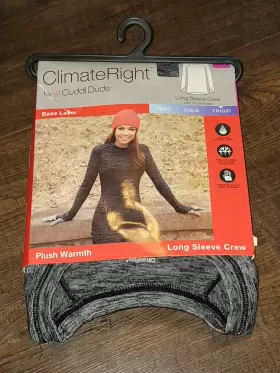 Cuddl Duds 809709477911 New Climate Right Base Layer Plush Warmth L/s Crew Blk And Gray Sz Xs