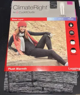 Cuddl Duds 809709562099 Climate Right Leggings- Plush Warmth Size Xs/xch Black/gray