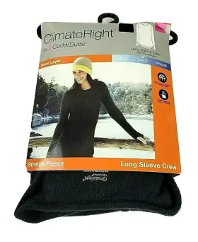 Cuddl Duds 809709620928 Black Climate Right Women S Xs Long Sleeve Crew Stretch Fleece Shirt