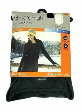Cuddl Duds 809709621307 Climate Right Women S Med Black Long Sleeve Crew Stretch Fleece Shirt