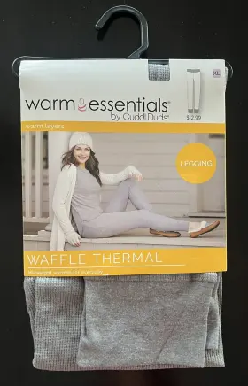 Cuddl Duds 809709699726 Womens Xl Warm Essentials Heather Grey Waffle Thermal Leggings Pants