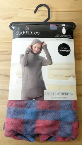 Cuddl Duds 809709705403 Stretch Thermal Hoodie Tunic With Thumbholes Womens 1x Red Check New