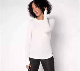 A667642 Cuddl Duds Base Layers Stretch Thermal Long Sleeve Crew Ivory Medium