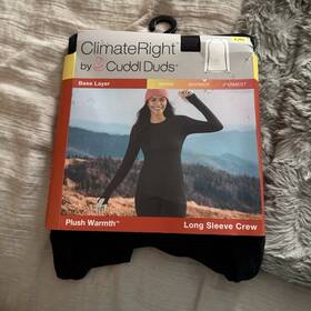 Cuddl Duds Cd347846 Nwt Climateright Plush Warmth Long Sleeve Crew Base Layer Top Black L
