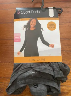 Cd5428610 Cuddl Duds New Womens Gray Ribbed Warm Layers Henley Xl Msrp 38