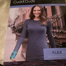 Cd8417550 Cuddl Duds Flexfit Long Sleeve Crew Base Layer Top Blue M Thumbholes Stretch