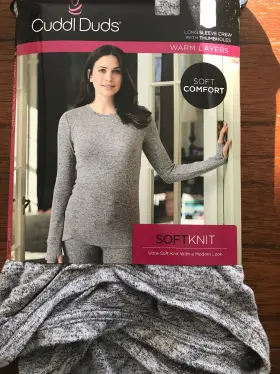 Cd8420817 Cuddl Duds New Womens Purple Heather Knit Long Sleeve Crew With Thumbholes Xs
