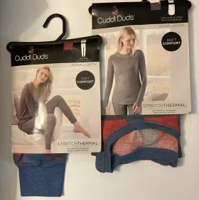 Cd8424732 Cuddl Duds Womens Red/blue Plaid Waffle Thermal Long Sleeve Top And Legging-m Nwt