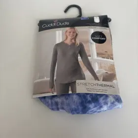 Cd8426132 Cuddl Duds New Womens Blue Tie Dye Waffle Thermal Long Sleeve Crew Xl
