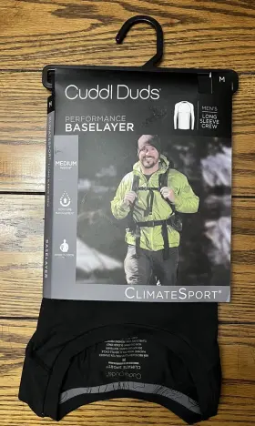 Cd8427081 Cuddl Duds Mens Baselayer Climate Sport Med Weight Long Sleeve Crew Black Size M