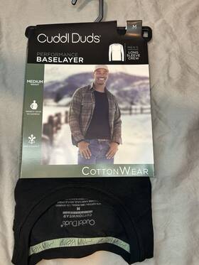 Cuddl Duds Cd8427888 Performance Baselayer Cottonwear Long Sleeve Crew Mens M Black