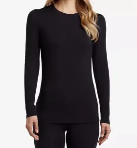 Cd8428118 Cuddl Duds Softwear With Stretch Long-sleeve Layering Top Black Small