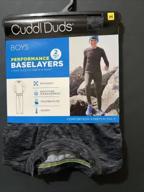 Cd8524759 Cuddl Duds Boys Medium Performance Baselayer Set L/sleeve Crew/pants D/grey- New