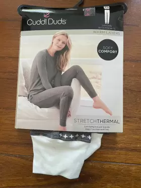 Cd8726132 Cuddl Duds New Womens Gray And White Plaid Waffle Thermal Long Sleeve Crew Medium