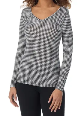 Cd8927918 Cuddl Duds Womens Softwear Stretch V-neck Top - Ivory Print Xs 2-4