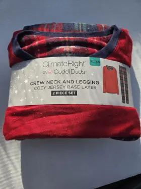 Cob82636 Cuddl Duds Climateright Thermal Base Layer Set Xl/xg Red Navy Plaid
