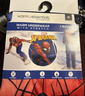 K2548b09sp Cuddl Duds Warm Essentials Spider-man Boys Thermal Base Layer Set M