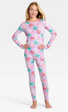 K269514hk Cuddl Duds Warm Essentials Squishmallows Girls Base Layer Set M Nwt Purple