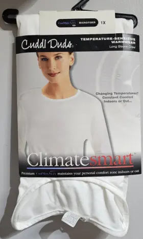 P4599x Cuddl Duds Womens Climatesmart Long Sleeve Crew Warm Layers Shirt White 1x