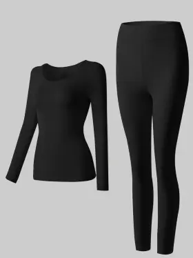 Ts8080570bk Donwell Women Thermal Underwear Seamless Ultra-soft High Elastic Base Layer Winter Warm