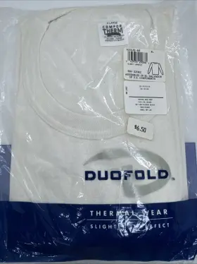 22082 Duofold Vintage Long Sleeve Comfortherm Thermal Wear White T Shirt Mens