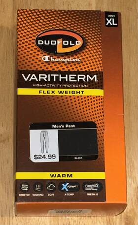 Duofold 617914372873 Champion Mens Varitherm Flex Weight Thermal Pant Base Layer 25 Black-xl