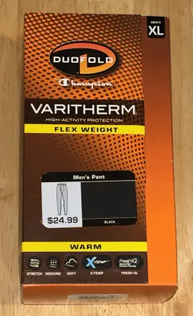 Duofold 617914372873 Champion Mens Varitherm Flex Weight Thermal Pant Base Layer 25 Black-xl