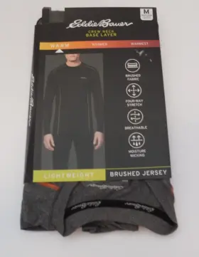 Eddie Bauer 721357002560 Mens Medium Baselayer Long Sleeve Crew Neck Shirt Top Dark Grey New