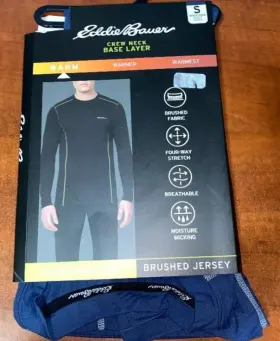 Eddie Bauer 721357002591 Mens Small Baselayer L/s Crew Neck Shirt Top Blue New