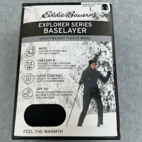 Eddie Bauer 721357463149 Explorer Series Crew Heavyweight Baselayer Fleece Wool Women L Black