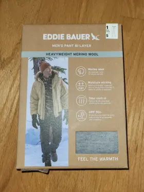 Xeb3144 Eddie Bauer Mens Heavyweight Base Layer Merino Wool Blend Pants Gray Size S